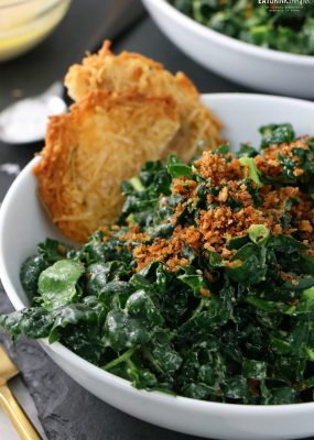 Kale Caesar Salad with Garlic Bread Crumbs