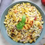 Vegan Grilled Sweet Corn and Peach Salad with Basil Dressing