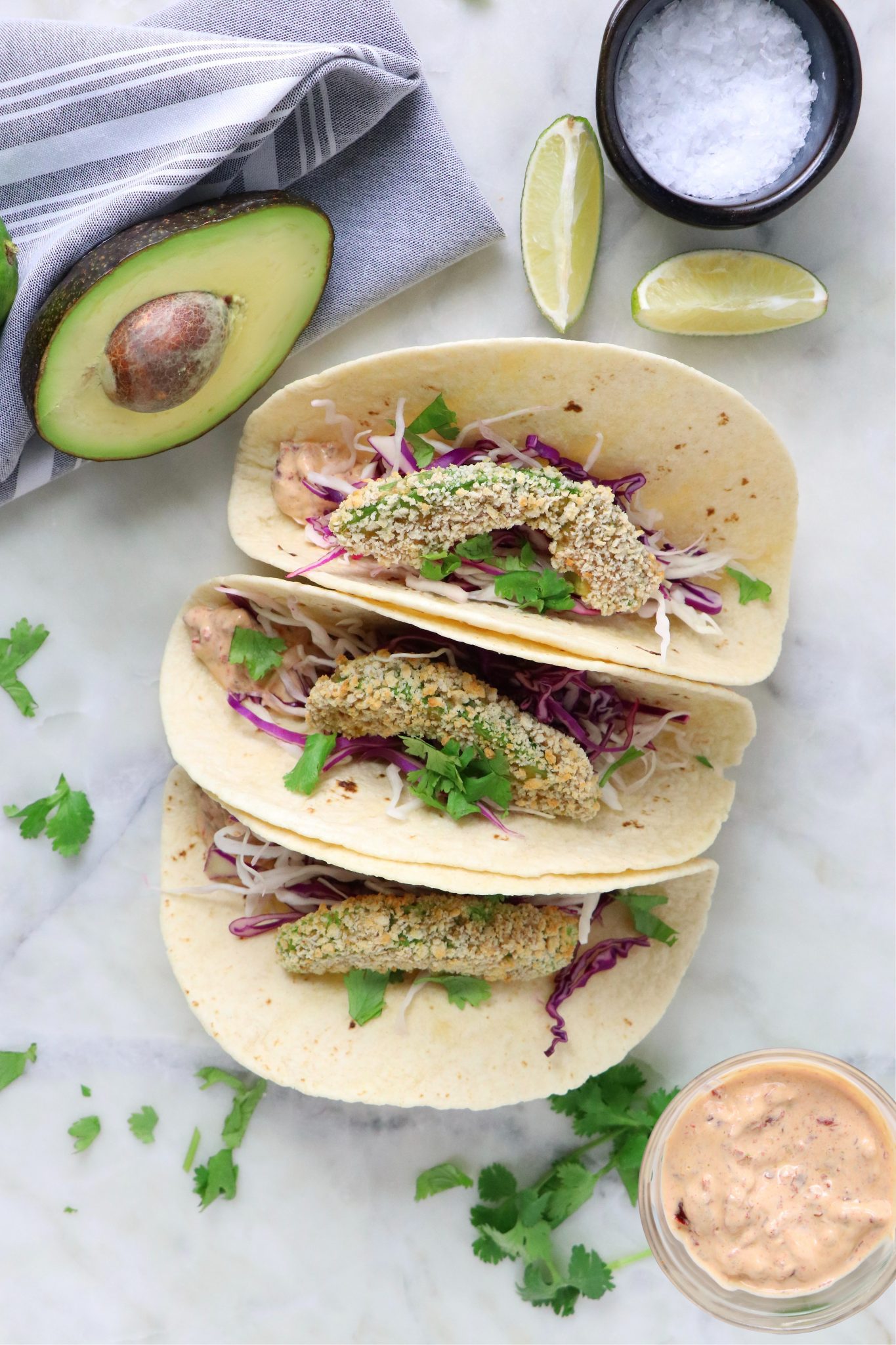 Vegan Crispy Air Fried Avocado Tacos with Chipotle Crema Labeless