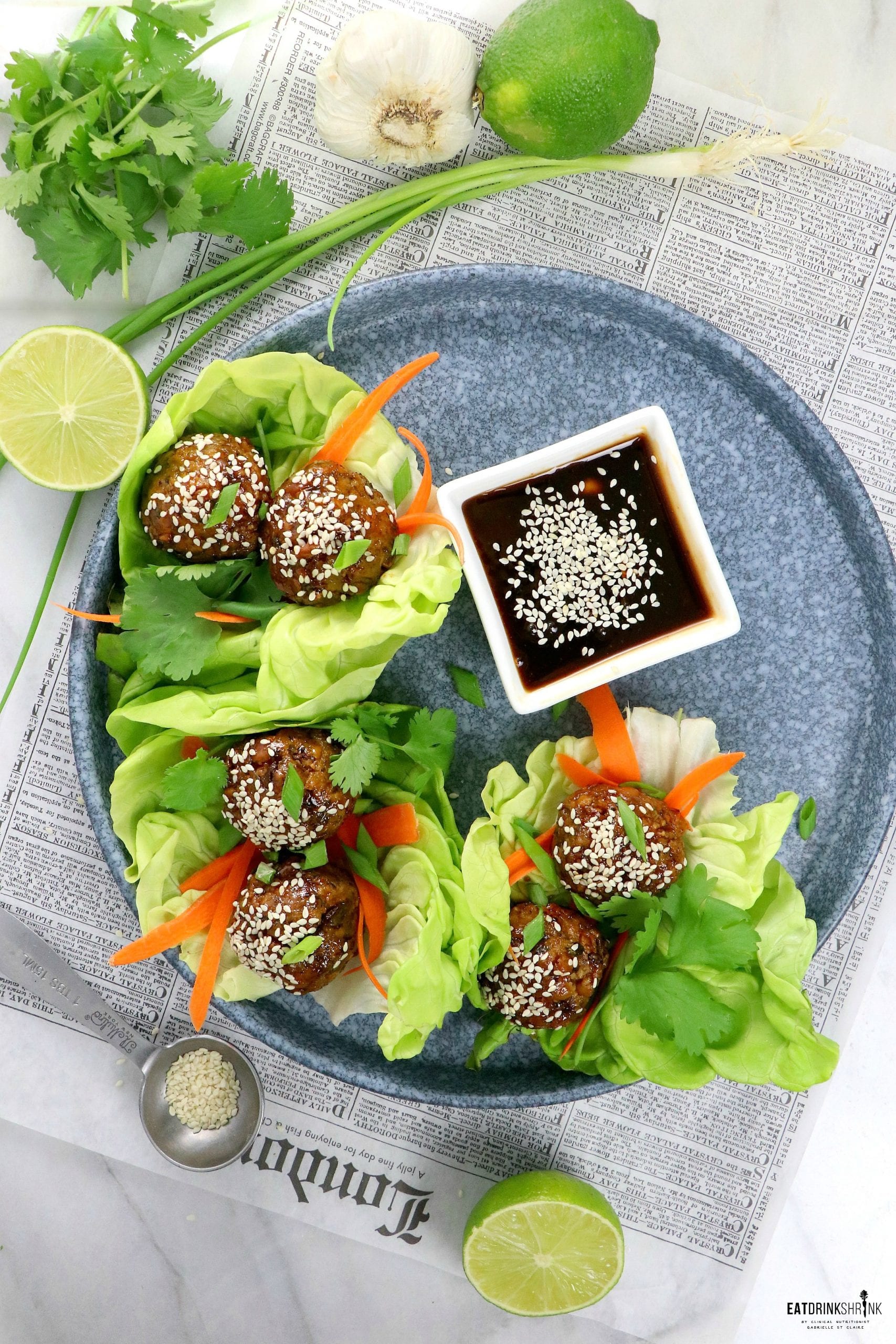 Vegan Asian Meatball Lettuce Wraps