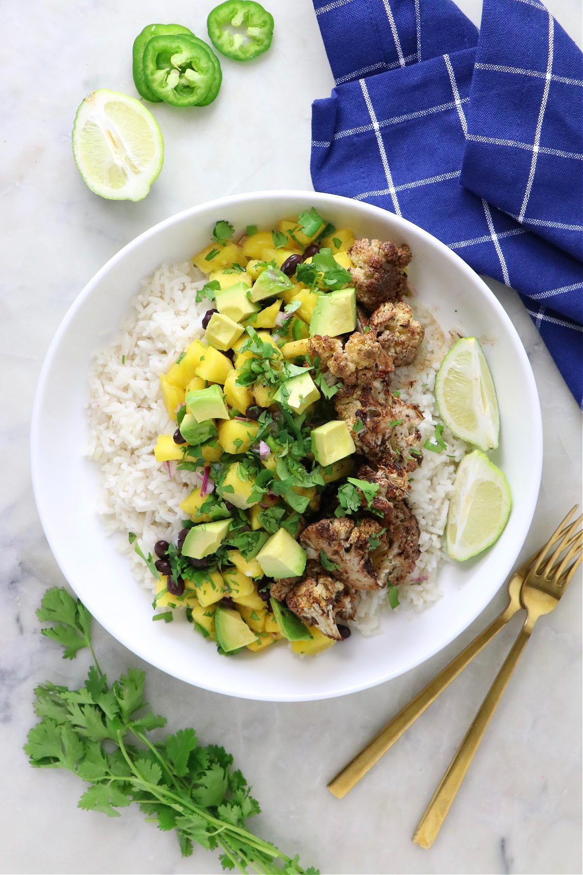 Jerk Cauliflower with Coconut Rice and Pineapple Salsa - Labeless Nutrition