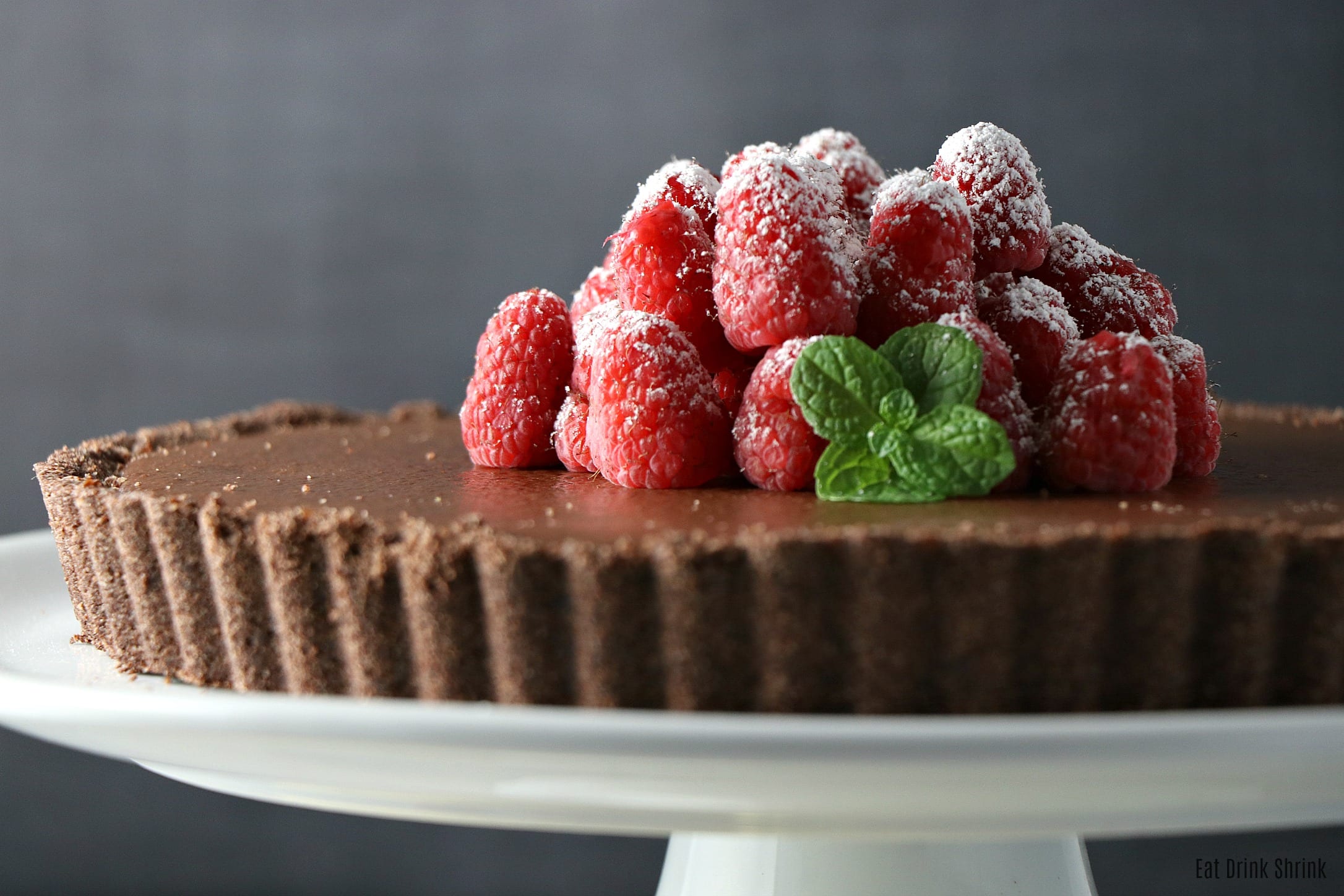 No Bake Flourless Vegan Dark Chocolate Hazelnut & Raspberry Tart