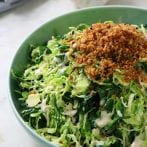 Vegan Shaved Brussels Caesar Salad with Garlic Breadcrumbs