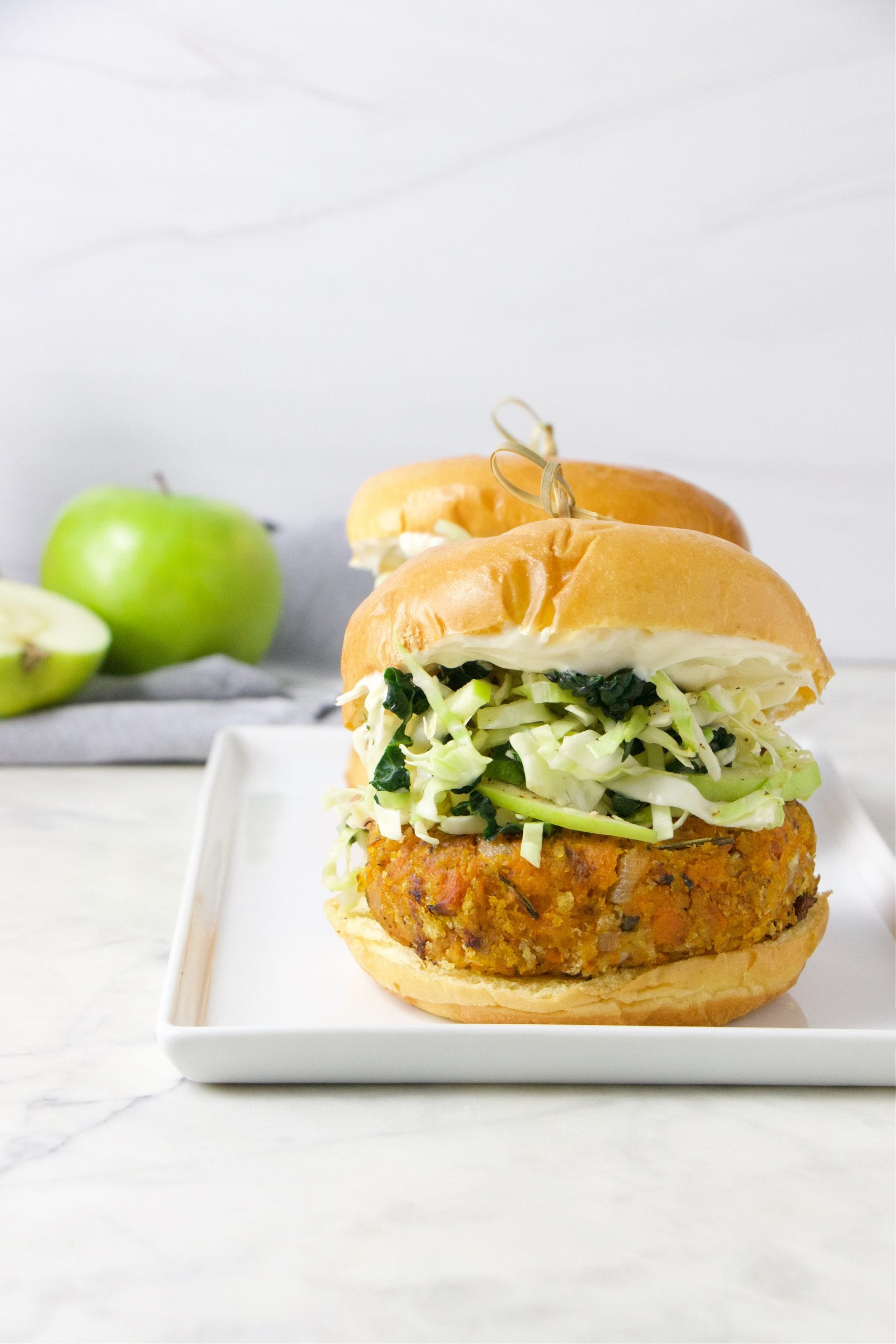 Vegan Butternut Squash Burger with Kale Apple Slaw