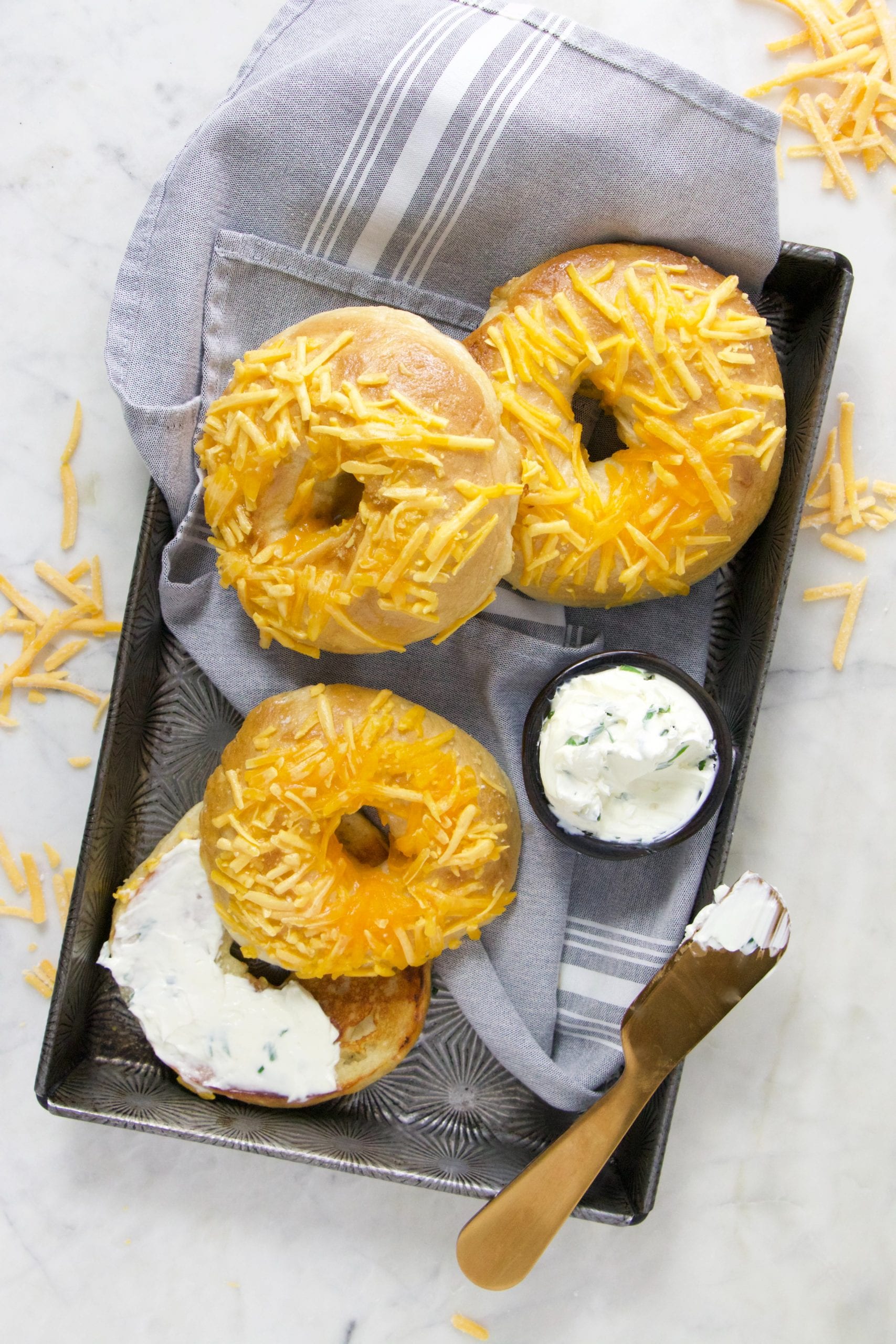 Vegan Cheddar Bagels with Chive Cream Cheese