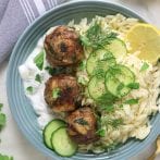 Vegan Greek Meatballs with Lemon Garlic Orzo