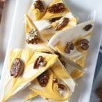 White Chocolate Pumpkin Bark with candied pecans