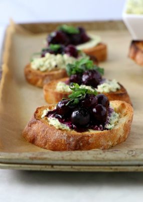 Vegan Herb Cashew Cheese with Pickled Blueberries