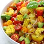Vegan Corn Avocado Salad with Basil Vinaigrette