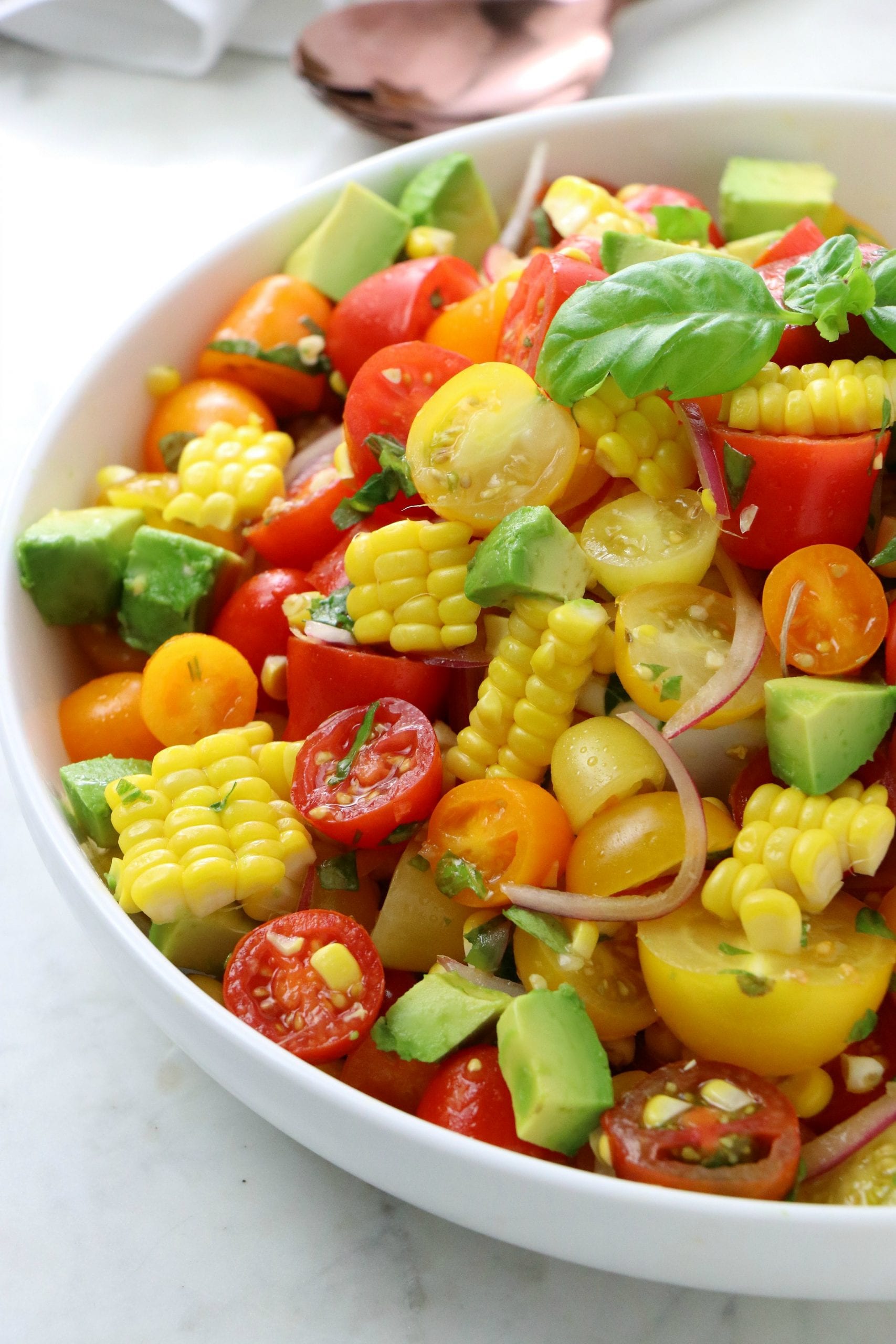 Vegan Corn Tomato Salad with Basil Vinaigrette