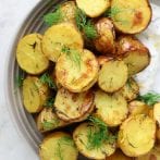 Vegan Crispy Lemon + Dill Potatoes with Chive Cream