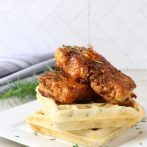 Vegan Crispy Hot Honey Chicken with Rosemary Waffles