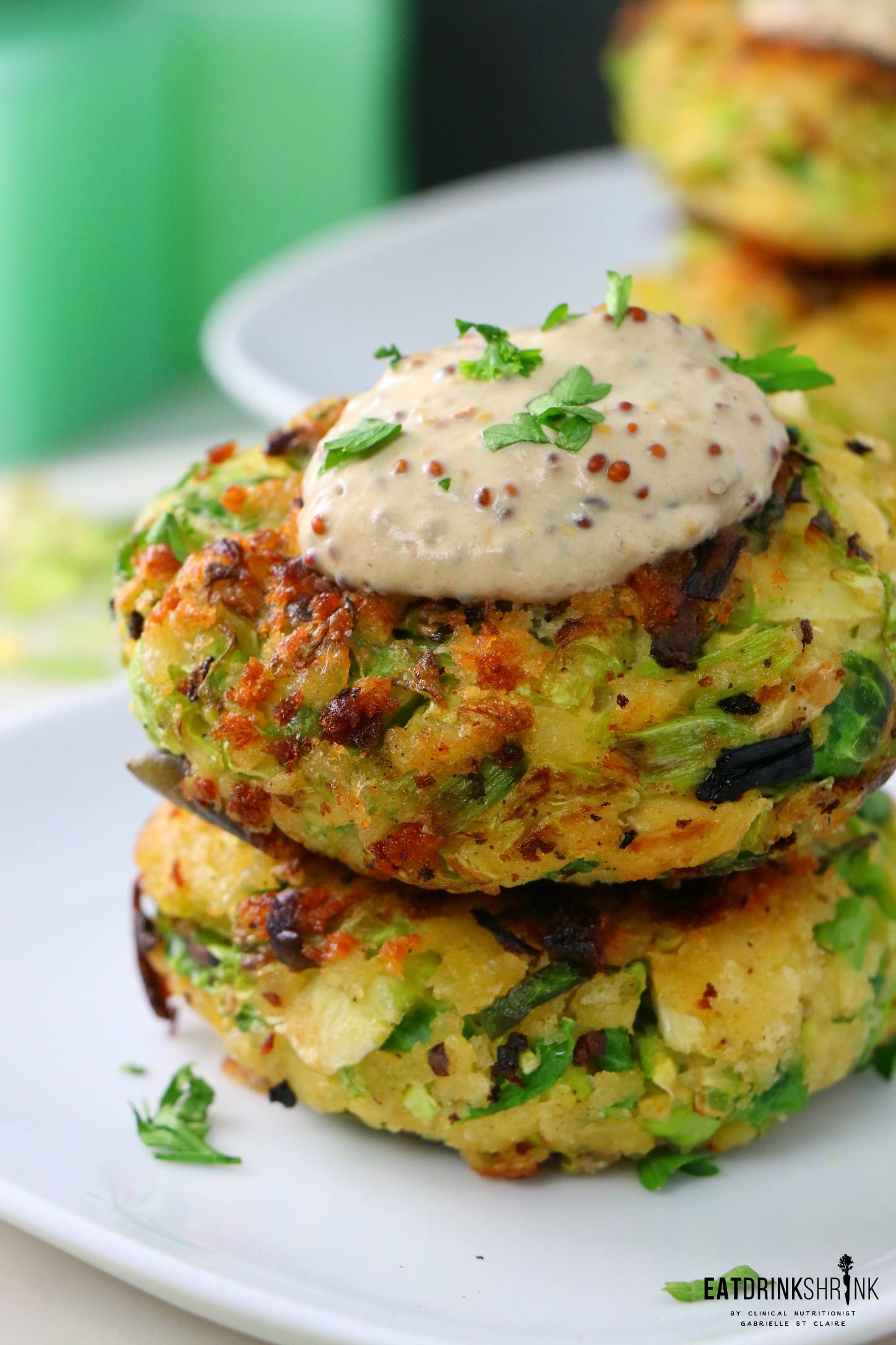 Vegan Brussels Sprout Fritters with Dijon Aioli