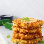Vegan Jalapeno Cheddar Corn Fritters with Hot “Honey” Butter