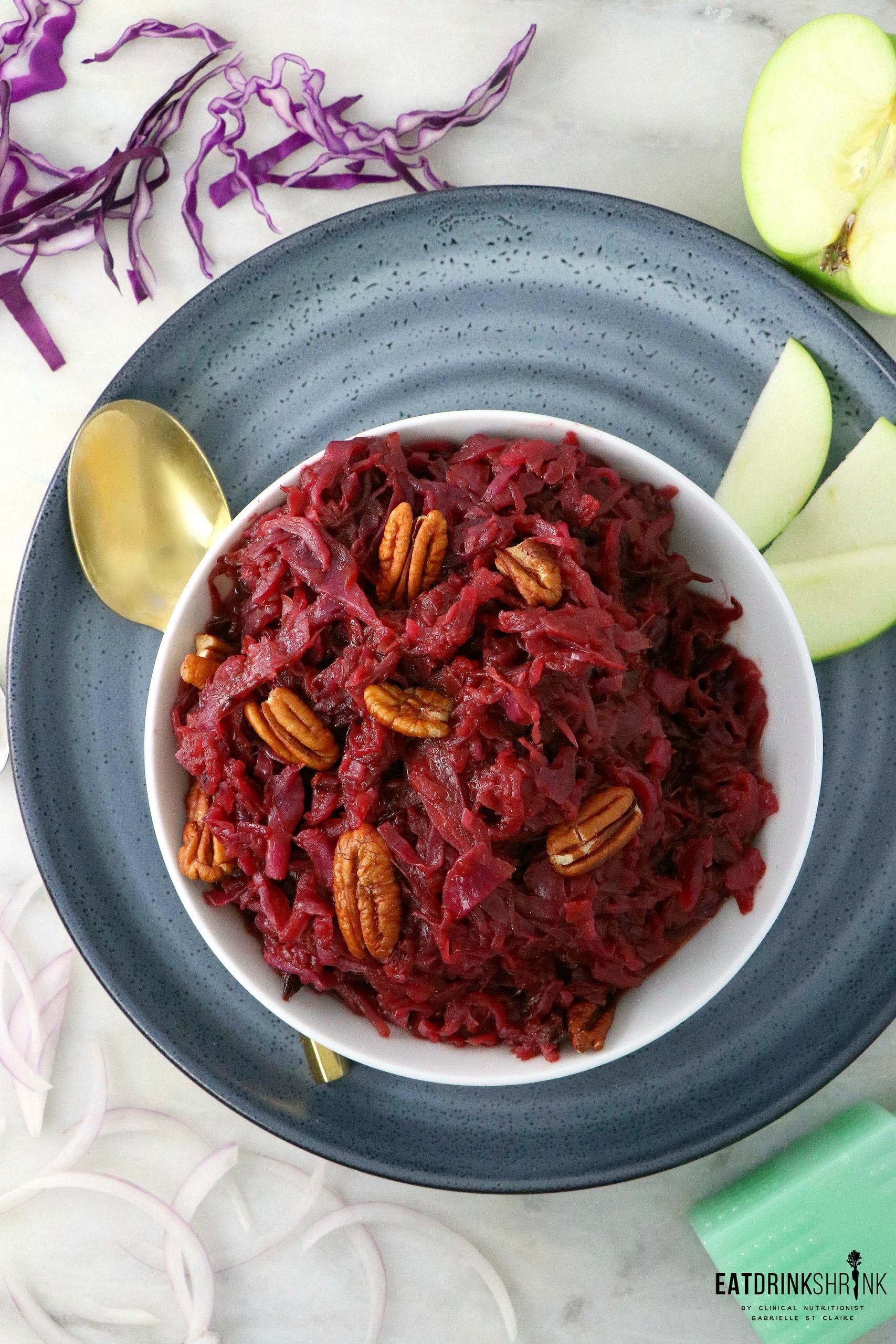 Vegan Braised Red Cabbage with Apples and Pecans