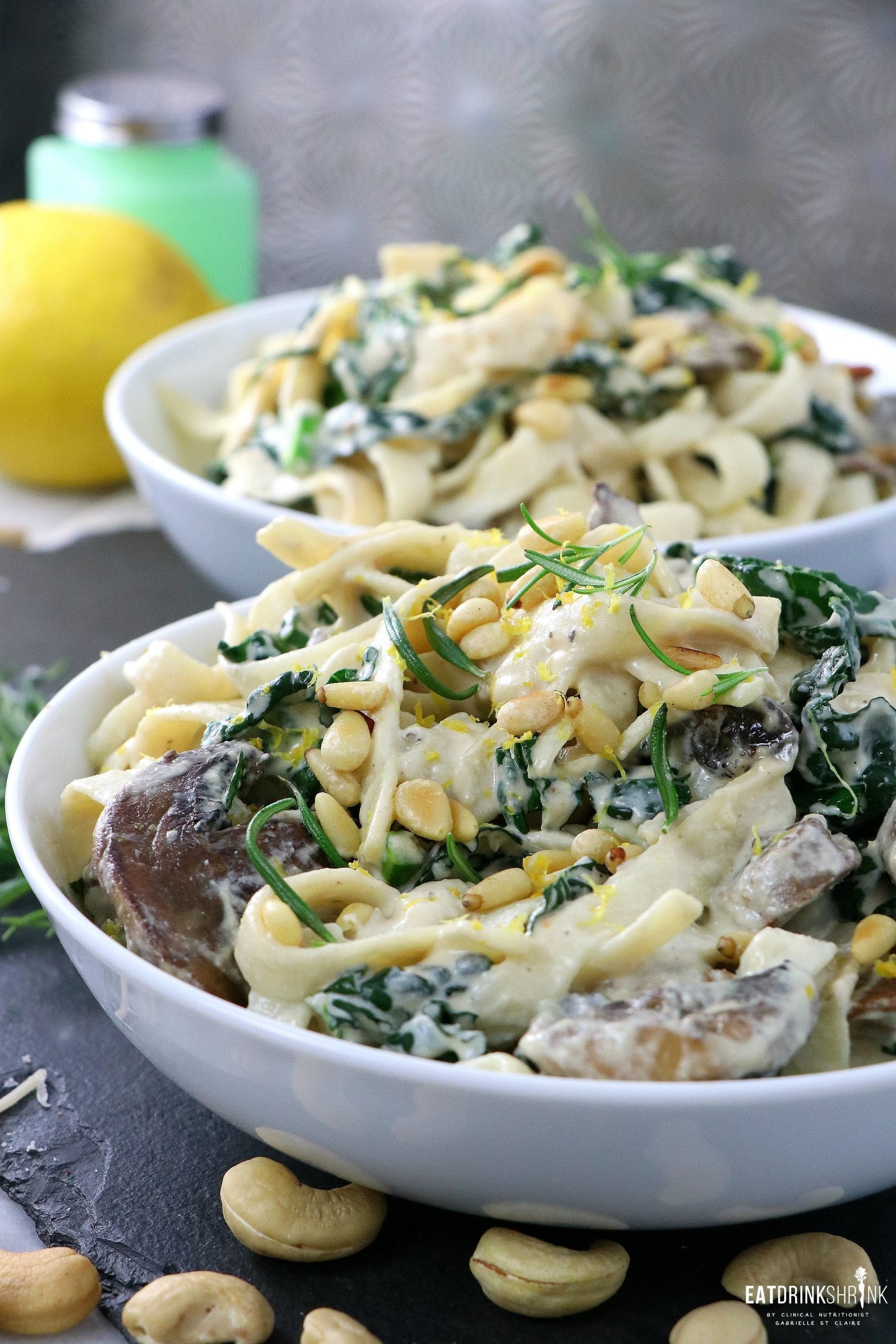 Vegan Lemon Rosemary Pasta with Mushrooms and Kale