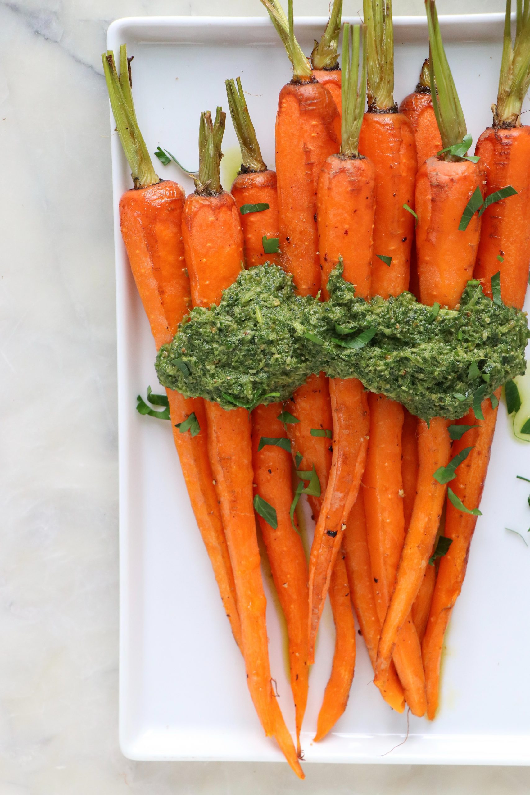 Roasted Carrots with Vegan Carrot Top Pesto