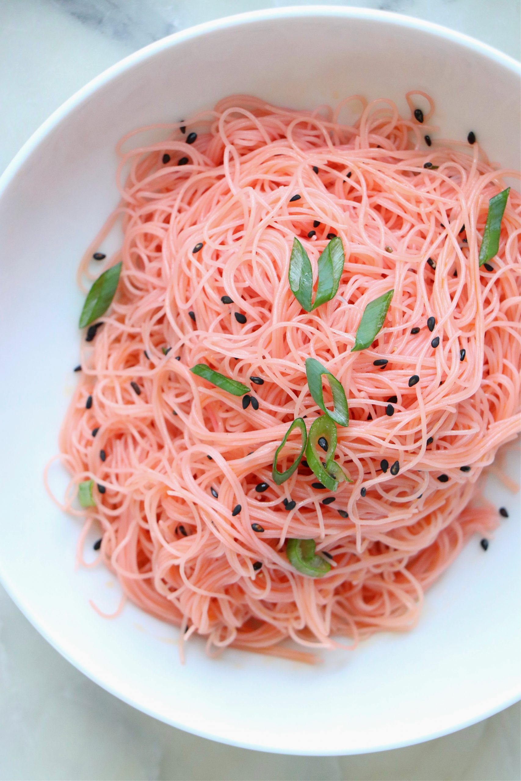 Vegan Pink Glass Noodles with Garlic Sauce
