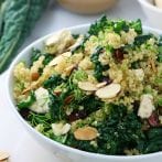 Easy Kale Salad with Quinoa, Almonds and Cranberries in a Creamy Balsamic
