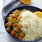 Vegan Crispy Orange Tofu with Cauliflower Rice