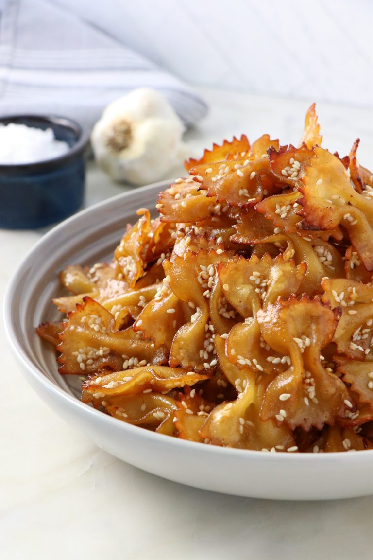 Vegan Air Fried Asian Sesame Pasta Chips